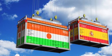 Nijer ve İspanya 'nın bayraklı konteynırları - 3D illüstrasyon