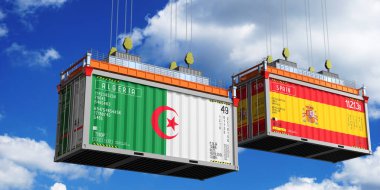 Cezayir ve İspanya bayraklı nakliye konteynerleri - 3 boyutlu illüstrasyon