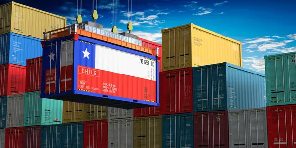 Kontainer Pengiriman Barang Dengan Bendera Chile Pada Kait Derek Ilustrasi — Stok Foto