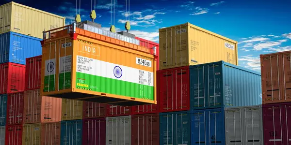Freight Shipping Container Flag India Crane Hook Illustration — Stock Photo, Image