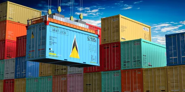 Freight Shipping Container Flag Saint Lucia Crane Hook Illustration — Stock Photo, Image