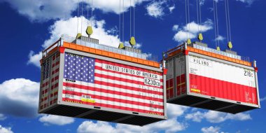 ABD bayraklı nakliye konteynırları - 3D illüstrasyon