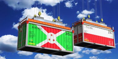 Burundi ve Polonya 'nın bayraklı konteynırları - 3 boyutlu illüstrasyon