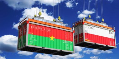 Burkina Faso ve Polonya 'nın bayraklı konteynırları - 3 boyutlu illüstrasyon