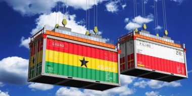 İçinde Gana ve Polonya bayrakları olan konteynerler - 3D illüstrasyon