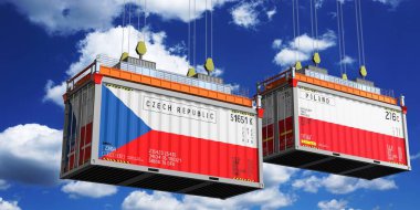 Çek Cumhuriyeti ve Polonya bayraklı nakliye konteynerleri - 3D illüstrasyon