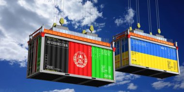 Afganistan ve Ukrayna 'nın bayraklı konteynırları - 3 boyutlu illüstrasyon