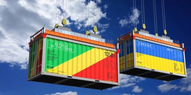 Kongo ve Ukrayna bayraklı konteynırlar - 3 boyutlu illüstrasyon