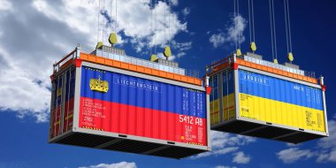 Lihtenştayn ve Ukrayna bayraklı konteynırlar - 3D illüstrasyon