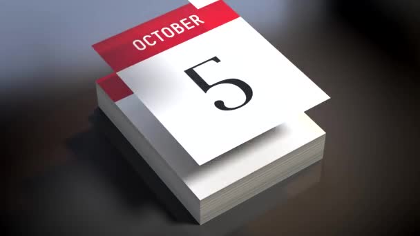 Oktober Kalender Kertas Dengan Halaman Terbang Animasi 3840X2160 — Stok Video