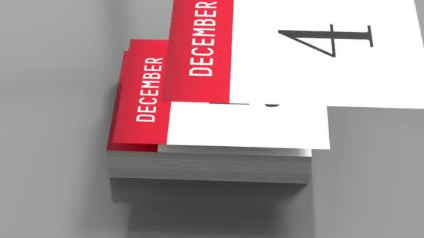 December Roterande Papperskalender Med Flygande Sidor Animation 3840X2160 — Stockvideo