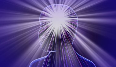 Geometrik adam yüzü soyut çizgiler ve ışık ışınlarıyla - 3 boyutlu illüstrasyon