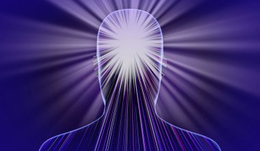 Geometrik adam yüzü soyut çizgiler ve ışık ışınlarıyla - 3 boyutlu illüstrasyon