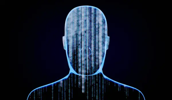 Geometrical man face with binary code - 3D illustration