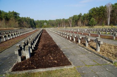 Palmiry, Kampinos Ulusal Parkı, Polonya - 3 Mart 2024 - Varşova ve Masovia 'dan 2. Dünya Savaşı sırasında Nazi işgalcileri tarafından öldürülen 2000' den fazla kişinin mezarlığı ve anıtı
