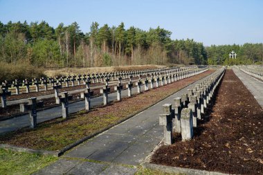 Palmiry, Kampinos Ulusal Parkı, Polonya - 3 Mart 2024 - Varşova ve Masovia 'dan 2. Dünya Savaşı sırasında Nazi işgalcileri tarafından öldürülen 2000' den fazla kişinin mezarlığı ve anıtı