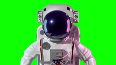 Uzay giysisi giyen astronot yeşil arka planda izole edildi - kafaya yakın plan - 3840x2160px)