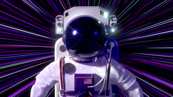 Astronauta Vestindo Traje Espacial Voa Dentro Túnel Hiperespaço Close Cabeça — Vídeo de Stock