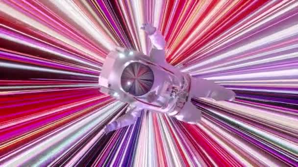 Astronaut Skafandru Rotující Uvnitř Hyperprostorového Tunelu Animace 3840X2160Px — Stock video