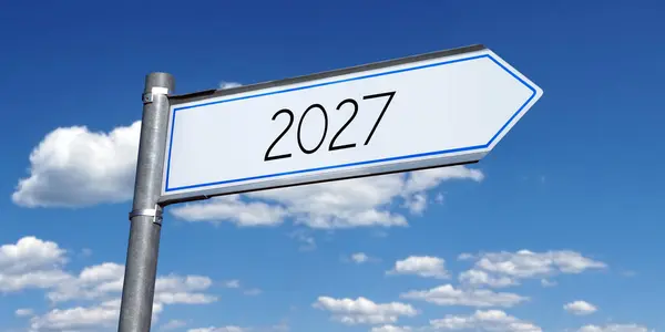 2027 Fémtábla Egy Nyíllal — Stock Fotó