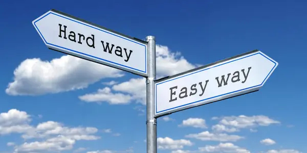 Easy Hard Way Metal Signpost Two Arrows — Stock Photo, Image