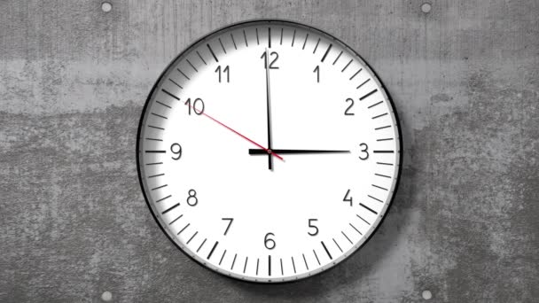 Klasyczny Zegar Betonowej Ścianie Pokazujący Godziny Animacja 3840 2160 — Wideo stockowe