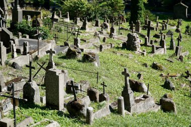 Vilnius, Litvanya - 7 Eylül 2023 - Rasos Mezarlığında mezarlar