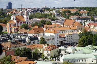 Vilnius, Litvanya - 3 Eylül 2023 - Eski şehrin havadan görünüşü