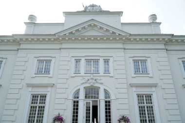 Trakai, Lithuania - September 13th 2023 - Uzutrakis Manor, Tyszkiewicz family palace - close-up on facade clipart