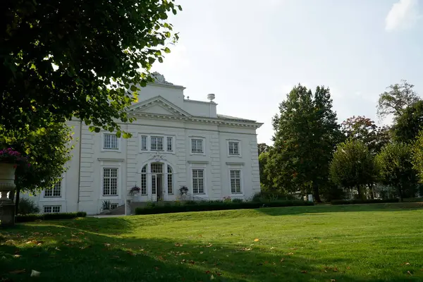 stock image Trakai, Lithuania - September 13th 2023 - Uzutrakis Manor, Tyszkiewicz family palace - view from the garden side