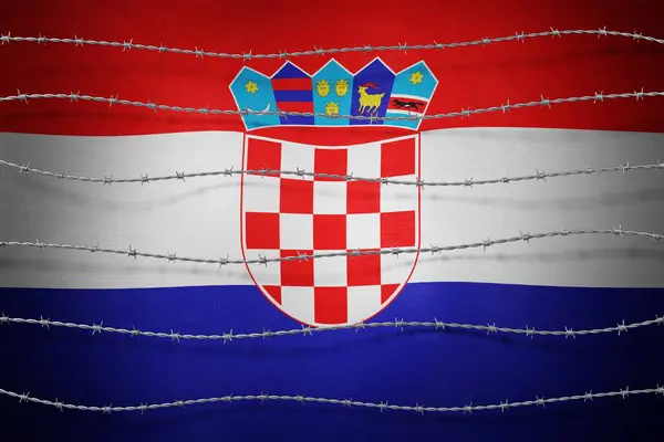 stock image Croatia flag and barbed wire - 3d illustration