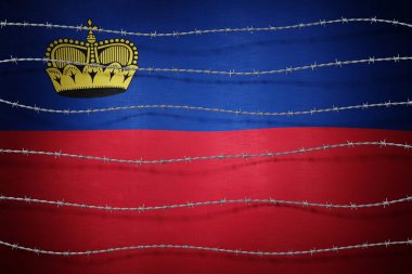 Lihtenştayn bayrağı ve dikenli tel - 3 boyutlu illüstrasyon