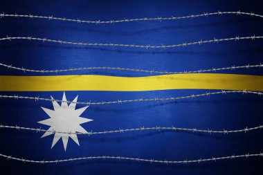 Nauru bayrağı ve dikenli tel - 3 boyutlu illüstrasyon