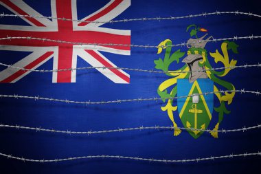 Pitcairn Islands flag and barbed wire - 3d illustration clipart