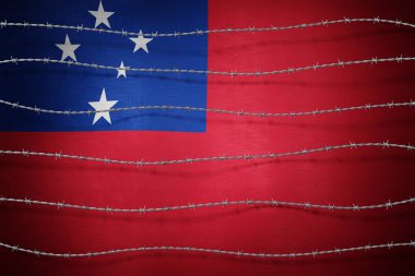 Samoa bayrağı ve dikenli tel - 3 boyutlu illüstrasyon
