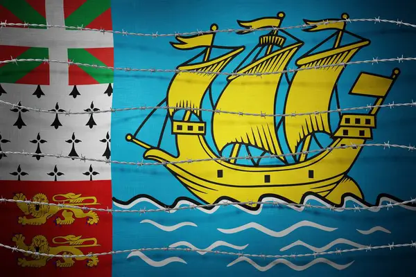 Stock image Saint Pierre and Miquelon flag and barbed wire - 3d illustration