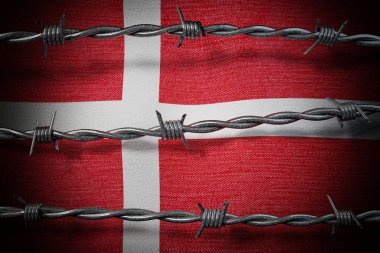 Danimarka bayrağı ve dikenli tel - 3 boyutlu illüstrasyon