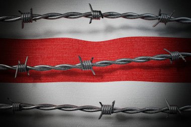Belarus bayrağı ve dikenli tel - 3 boyutlu illüstrasyon