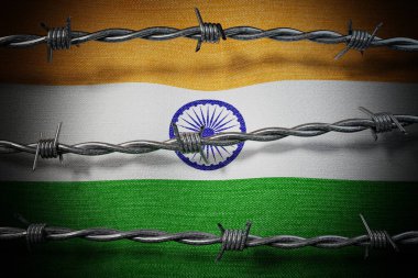 Hindistan bayrağı ve dikenli tel - 3 boyutlu illüstrasyon