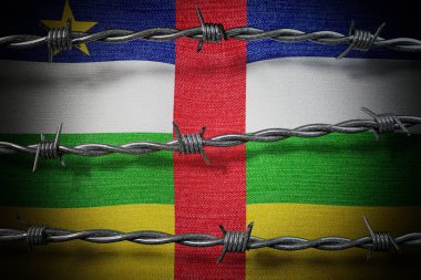 Orta Afrika Cumhuriyeti bayrağı ve dikenli teller - 3 boyutlu illüstrasyon