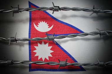 Nepal bayrağı ve dikenli tel - 3 boyutlu illüstrasyon