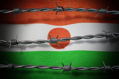 Nijer bayrağı ve dikenli tel - 3 boyutlu illüstrasyon