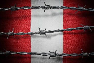 Peru bayrağı ve dikenli tel - 3 boyutlu illüstrasyon