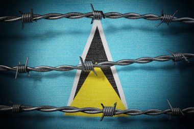 Saint Lucia bayrağı ve dikenli tel - 3 boyutlu illüstrasyon