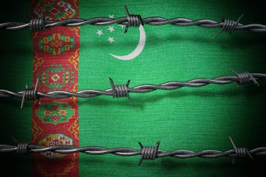 Türkmenistan bayrağı ve dikenli tel - 3 boyutlu illüstrasyon