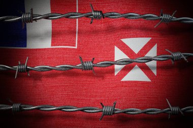 Wallis and Futuna flag and barbed wire - 3d illustration clipart