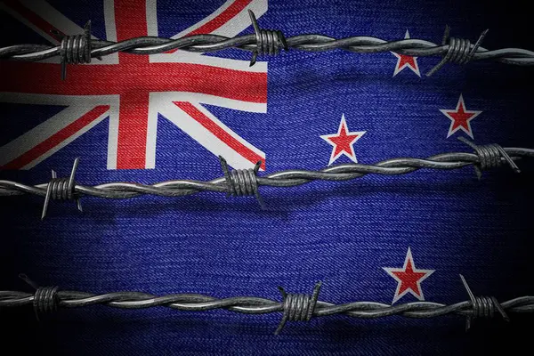 stock image New Zealand flag and barbed wire - 3d illustration