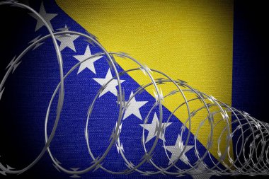 Bosna-Hersek 'in dikenli telleri ve bayrağı - 3 boyutlu illüstrasyon