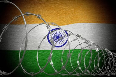 Dikenli sarmal tel ve Hindistan bayrağı - 3 boyutlu illüstrasyon