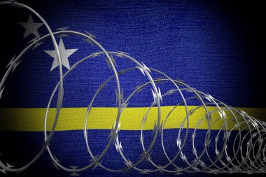 Dikenli sarmal tel ve Curacao bayrağı - 3 boyutlu görüntü